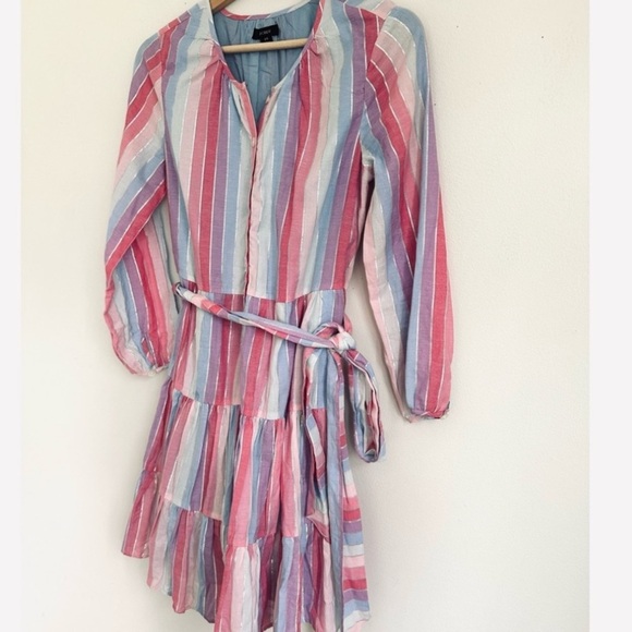 J. Crew Belted Button-Up Dress in Pastel Stripes Pink Blue - Picture 4 of 7